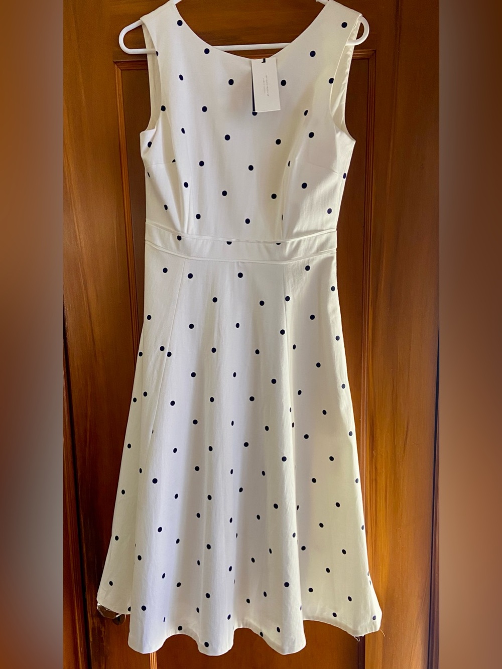 NWT - Hobbs London Women's Polka Dot Ivory Cotton Dress - Size 6 US / 10 UK